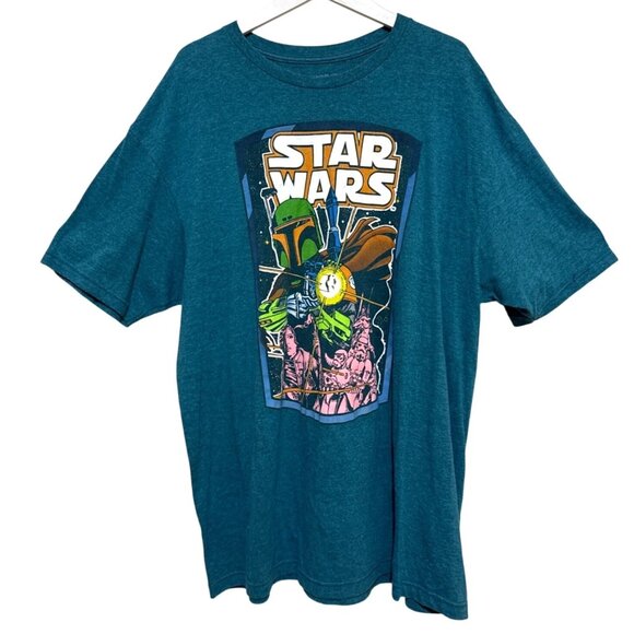 Star Wars Boba Fett Graphic T-Shirt Heather Teal Short Sleeve Crewneck Unisx 2XL - Picture 1 of 7